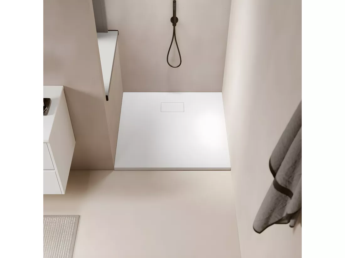 Receveur de douche 70 x 100 cm extra plat PIATTO en SoliCast® surface ardoisée blanc