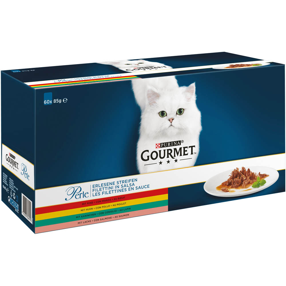 Gourmet Perle Mini Filets in Saus - Kattenvoer - 60x85 gram - 85 Gram - kip, zalm, rund