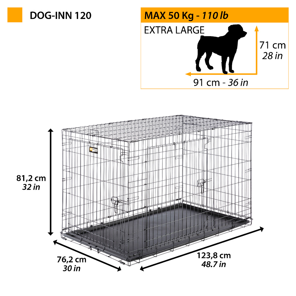 Ferplast cage de transport pliable pour chiens dog-inn 120, enclos pour chiots, transport en métal séparation inclus, porte double