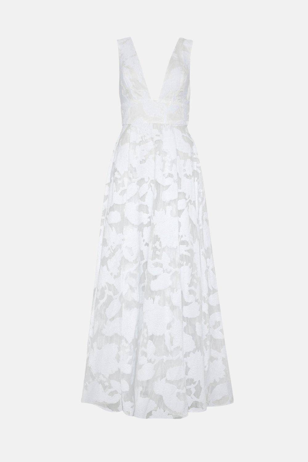 Coast Robe de Mariée Jacquard à Décolleté Plongeant et Jupe Ample