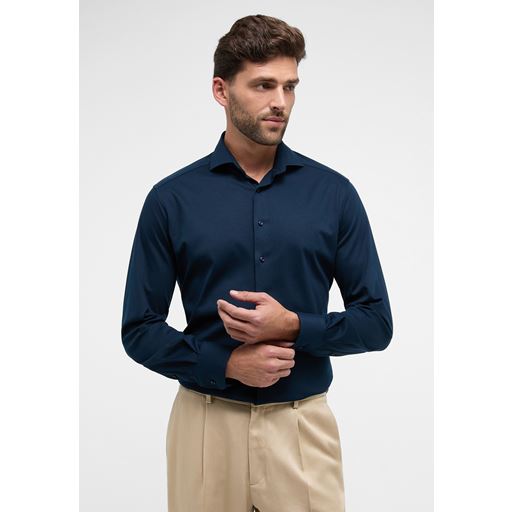 Eterna Langærmet Modern Fit Jersey Skjorte, Mørkeblå, 43