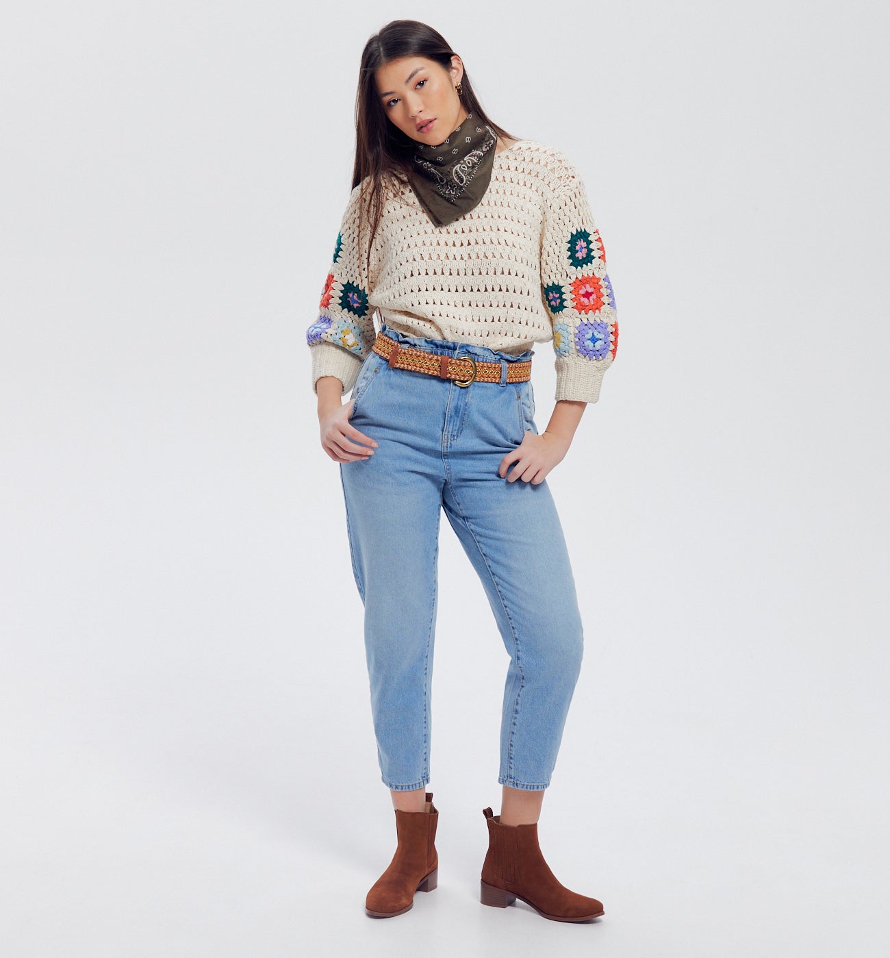 Pull au crochet Femme - Imprimé écru