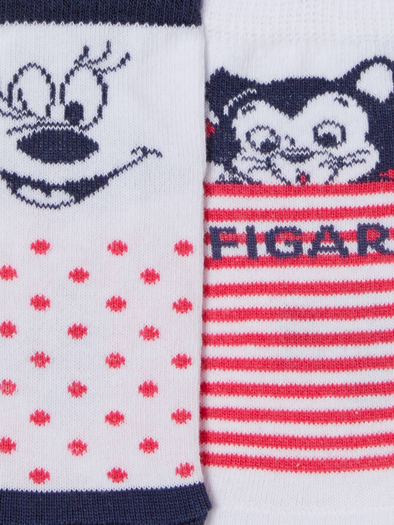 Pacote com 2 pares de meias DS Minnie and Figaro® brancas lisas, tamanho médio.