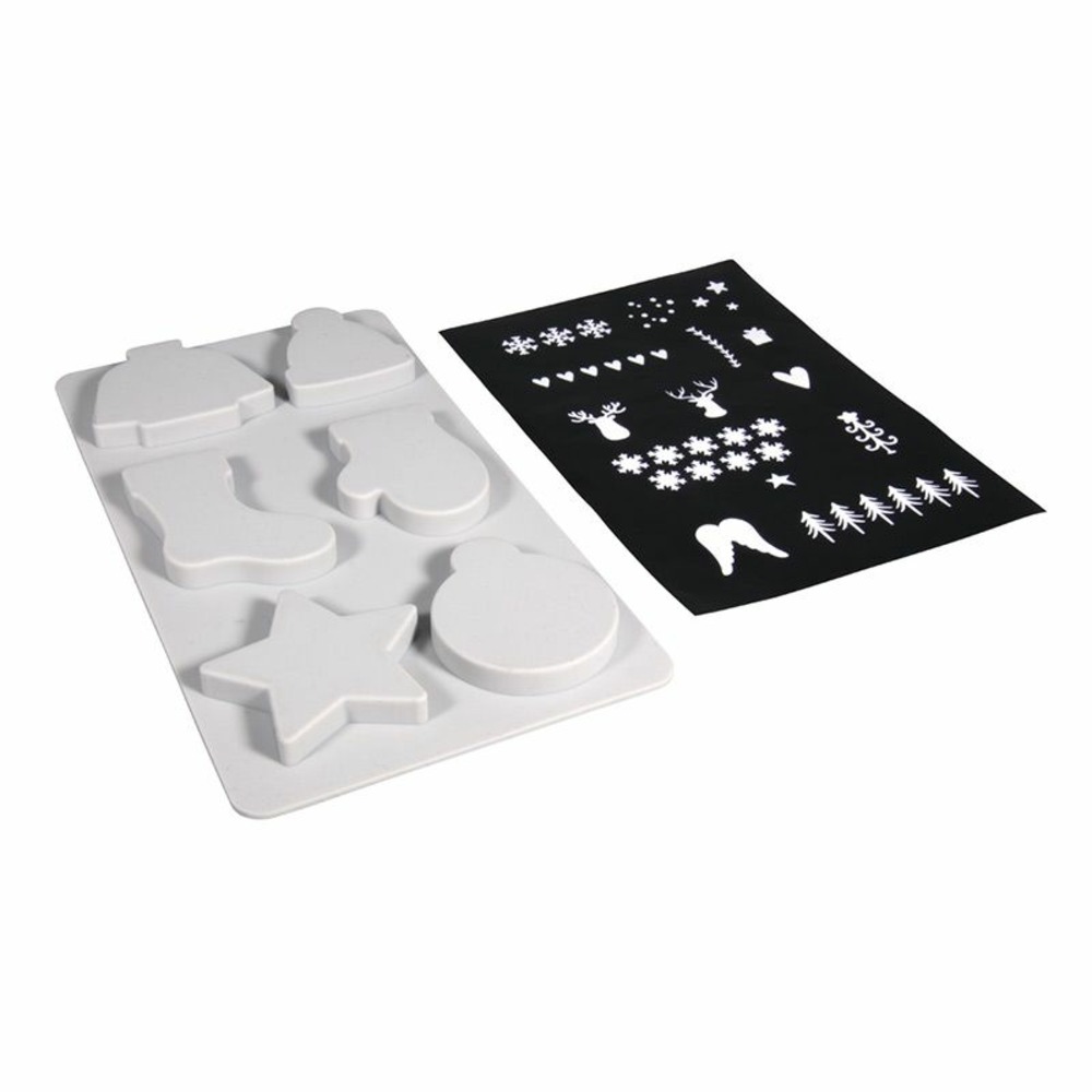 Moule en silicone 6 formes de noël + pochoir a5