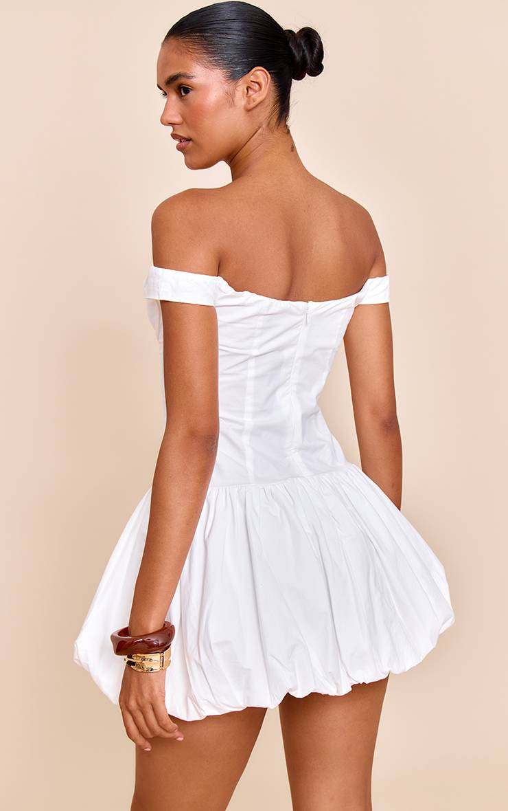 Blanc Robe Mini Bouffante À Épaules Dénudées