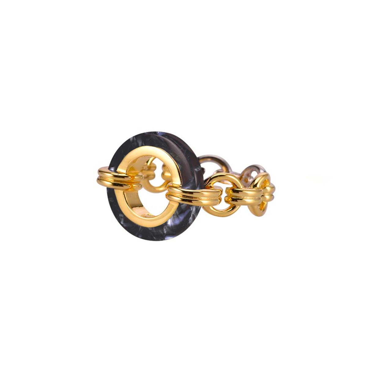 Bague En Argent Ronde Doré Acétate Noire