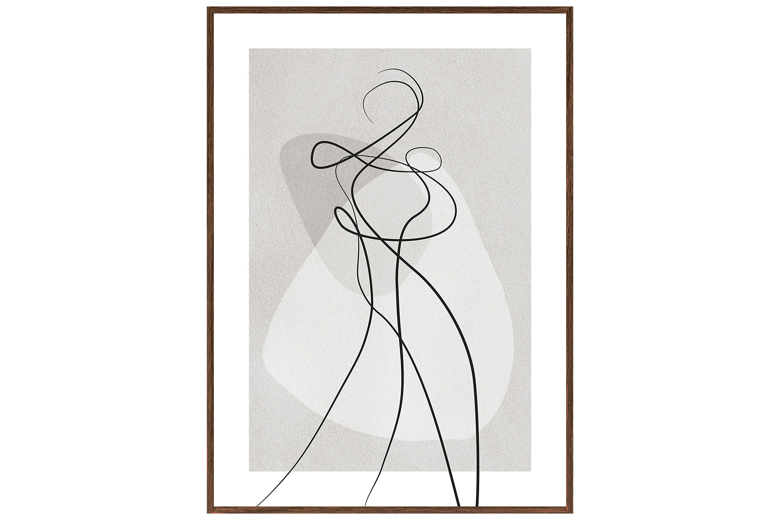 Newline Aqua Sketch II bilde Grafisk poster i gråtoner med valnøtt ramme. 50x70 cm