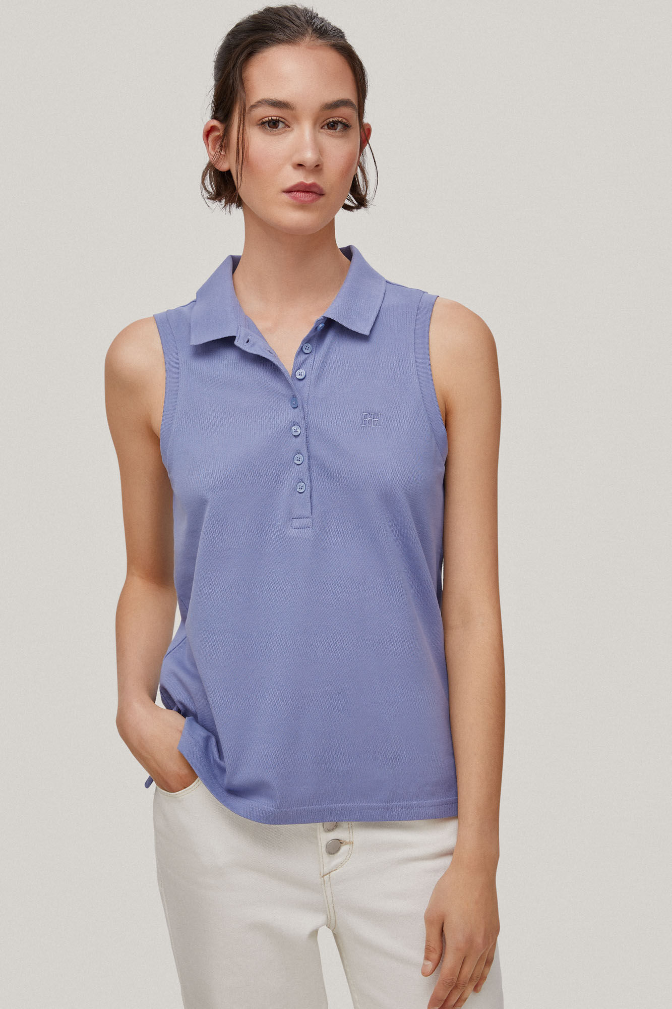 Camisa polo lisa sem mangas - Azul