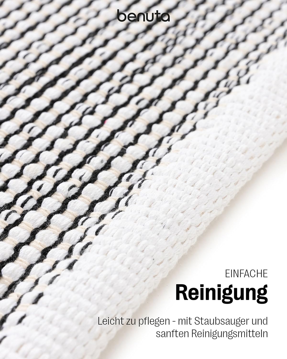 benuta Basic handgewebter Baumwollteppich Ron - Beige/Schwarz 200x290 cm - Handwebteppich aus 100% Baumwolle - Style: Uni, Minimalistisch, Natural Living - Pflegeleicht für Wohnzimmer Schlafzimmer