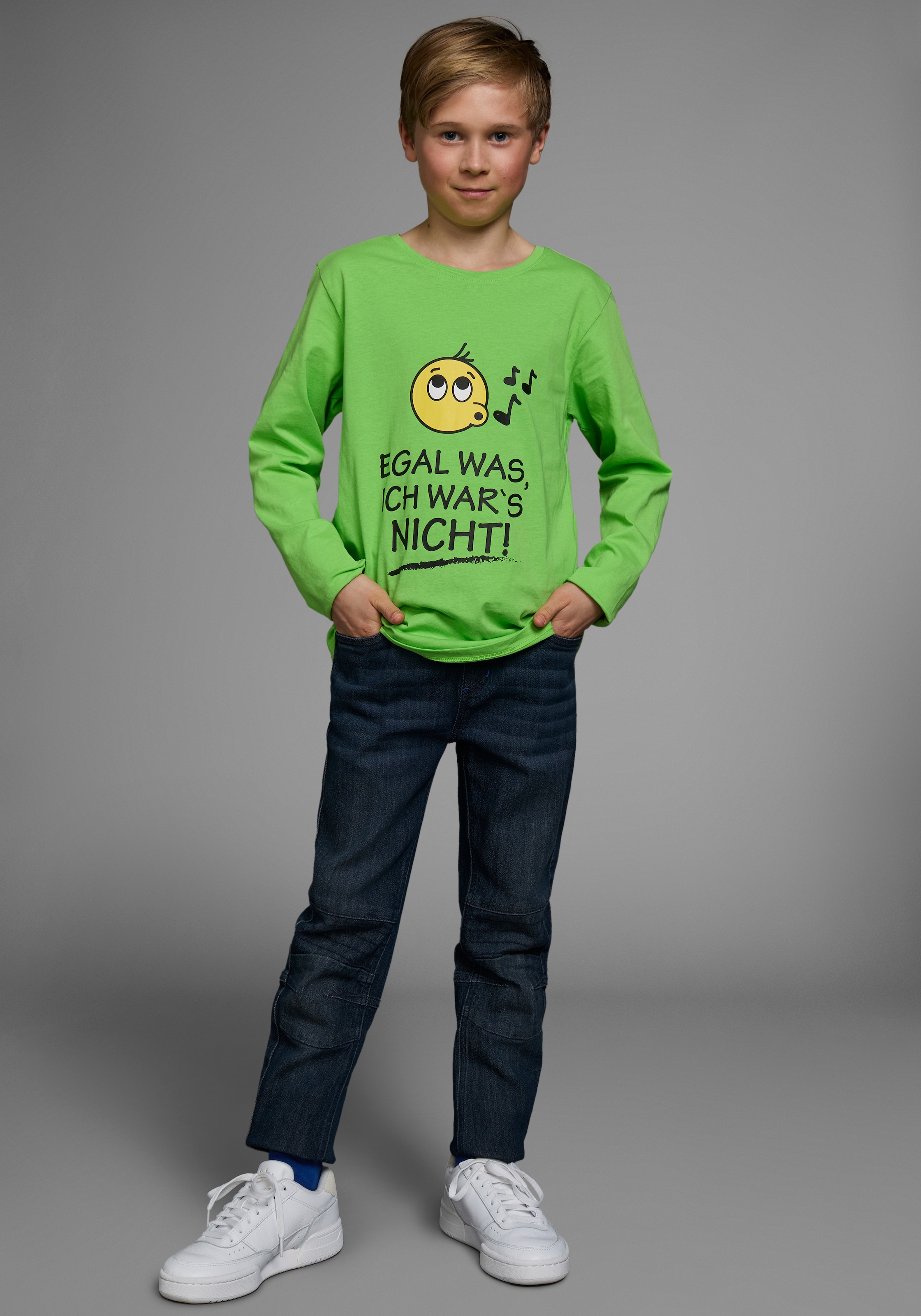 KIDSWORLD Langarmshirt »EGAL WAS, ICH WAR'S NICHT!«, Langarm,  Basic-Passform,  peppiger Aufdruck,  Rundhalsausschnitt