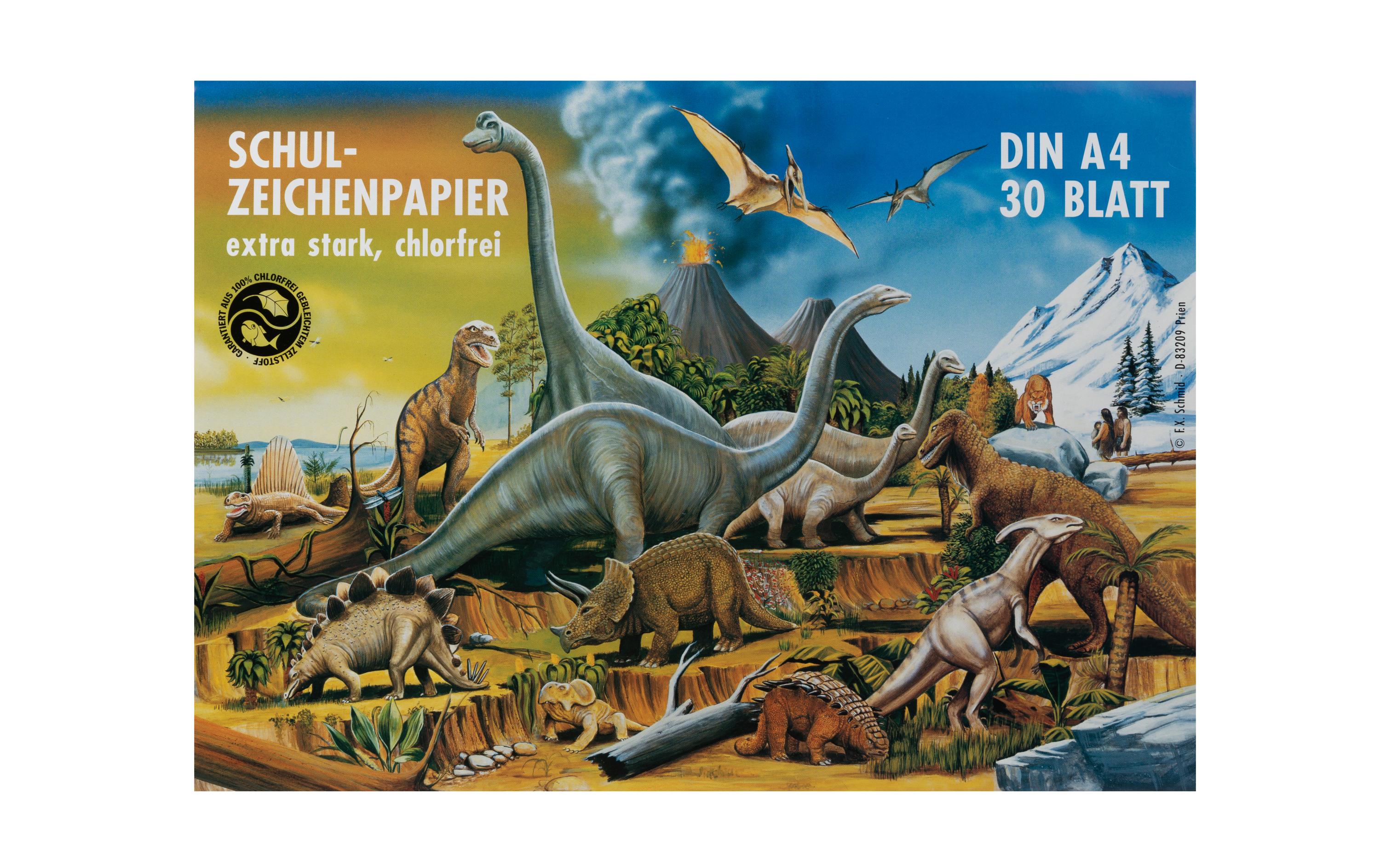 Zeichenblock A4 Hochweiss, 30 BlattZeichenblock mit Dinosaurier