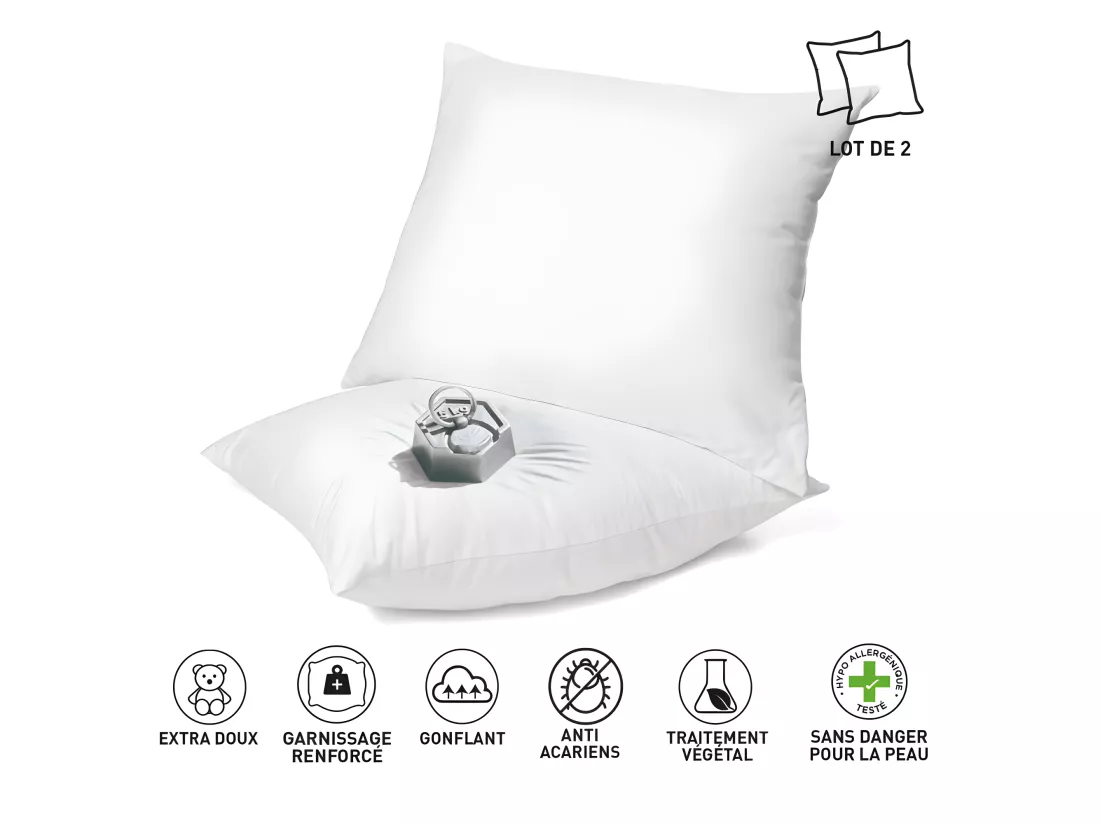 Lot De 2 Oreillers Anti-acariens 60 X 60 Cm Phytopure 