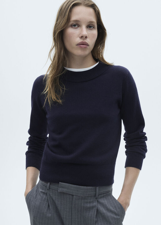 MANGO Straight round-neck sweater Navy