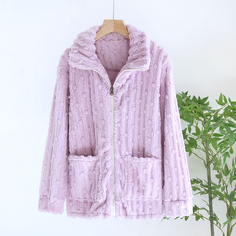 MelMount - Fleece pyjamajas met kraag en effen kleur