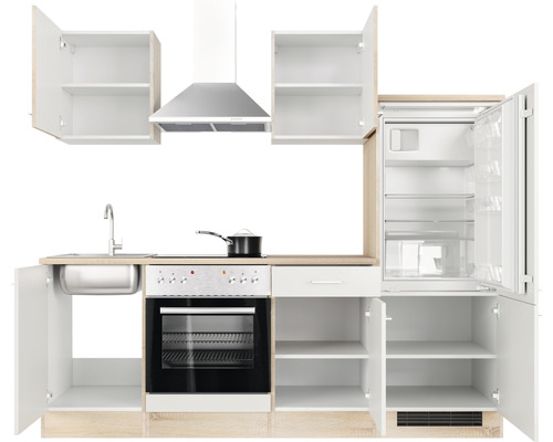 Flex Well keukenblok met apparatuur Samoa 220 cm wit sonoma eiken mat gedemonteerde variant omkeerbaar 00012359