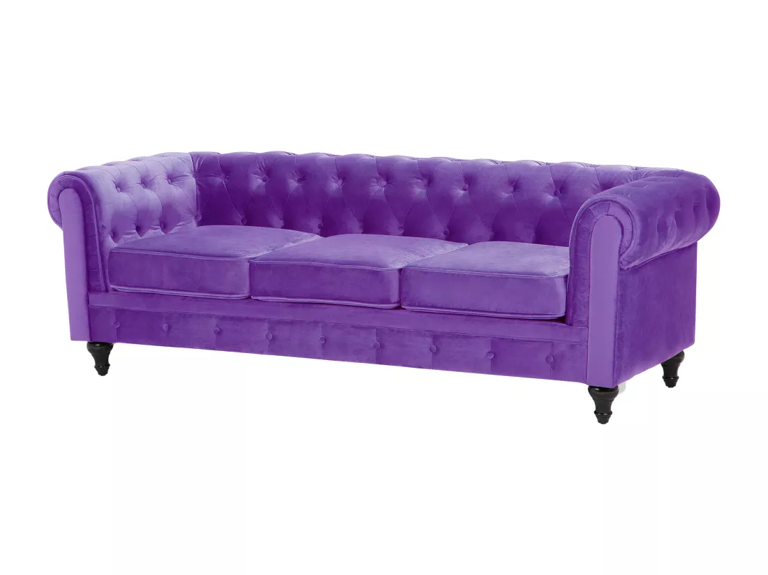 Canapé 3 places en velours violet CHESTERFIELD
