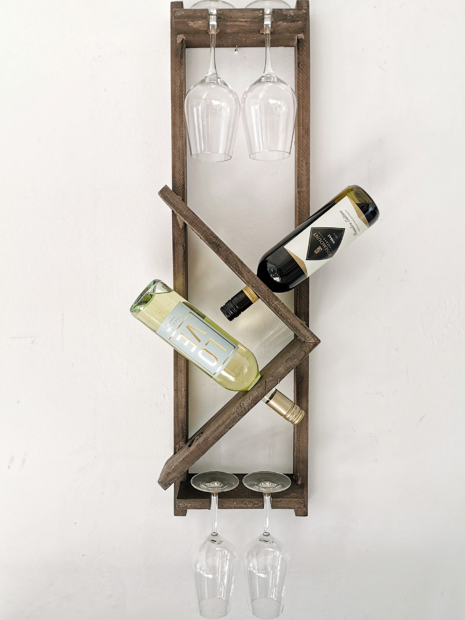 Weinregal mit Glashaltern, Pinienholz natur, H 88 cm, B 25 cm, L 12 cm von fischer's lagerhaus