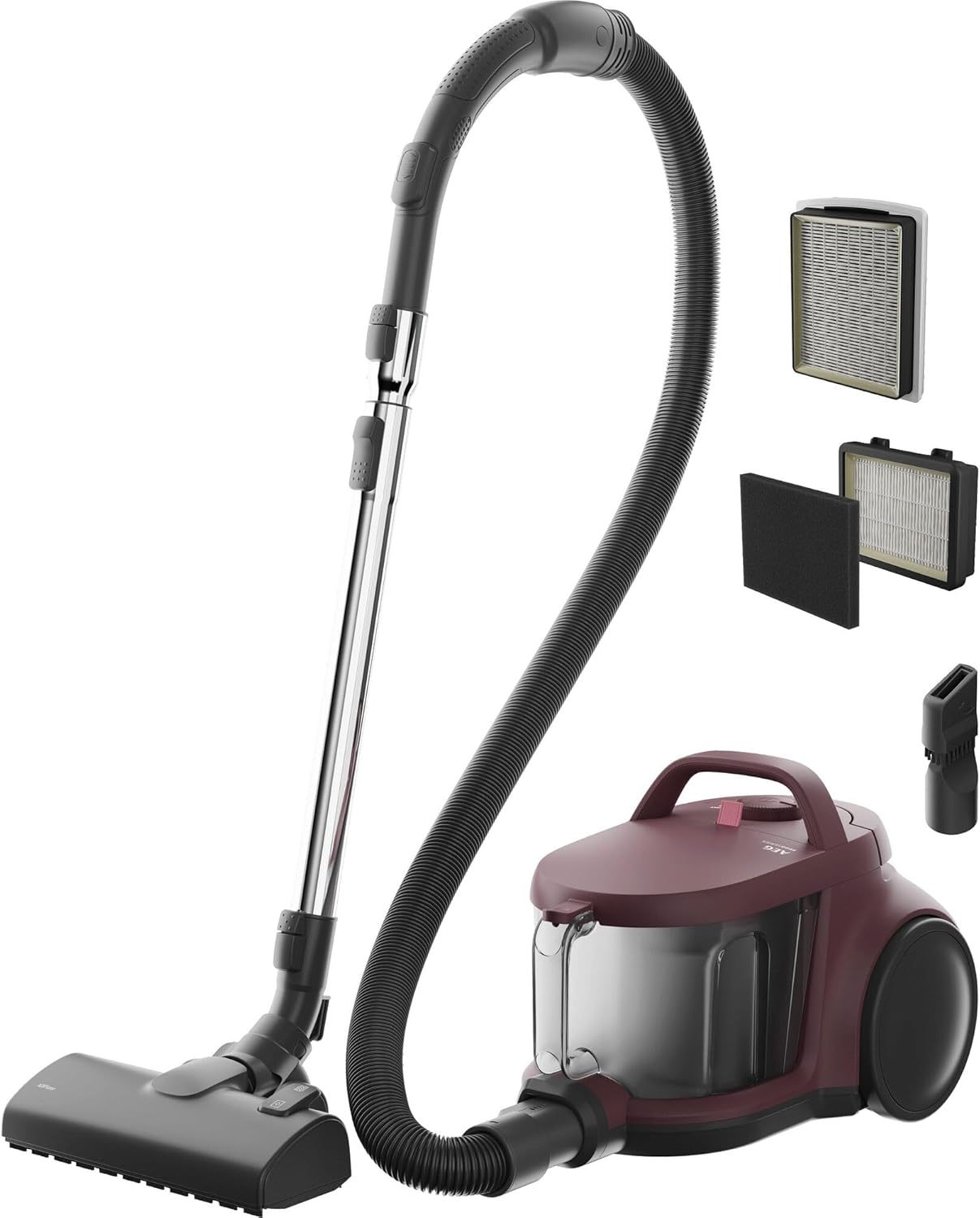 AEG CLEAN 5000 Staubsauger Beutellos, Bodenstaubsauger für alle Bodenbeläge, Zubehör, 1000 Watt, 9m Aktionsradius, 2l Staubbehälter, 60% Recyclingmaterial, Waschbarer HEPA-Filter, Dunkelrot, AL51C1DRF