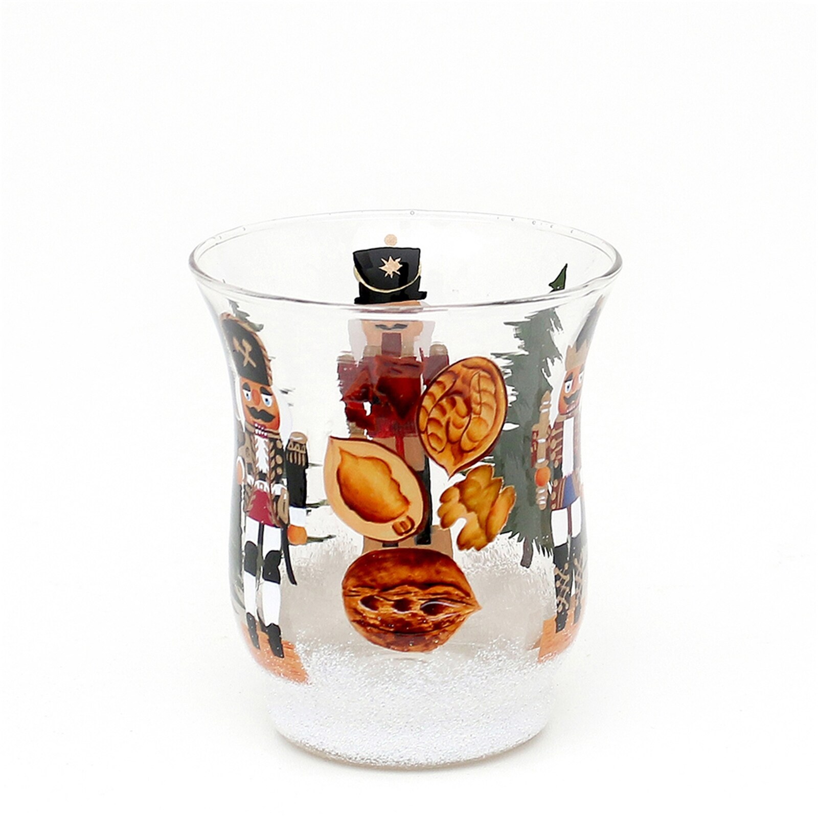 SIGRO Teelichthalter Ø 8 cm aus Glas mit Weihnachtsmotiv Nussknacker