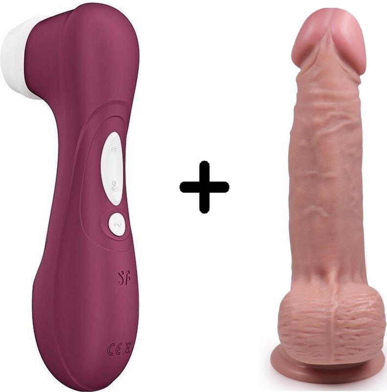Satisfyer Pro 2 Gen 3 Rood met Handful Medium Dildo Combinatie Voordeel Set