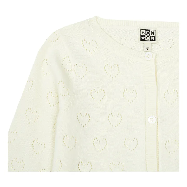 Bonton Cardigan Coton Bio Cœurs Ajourés | Ecru