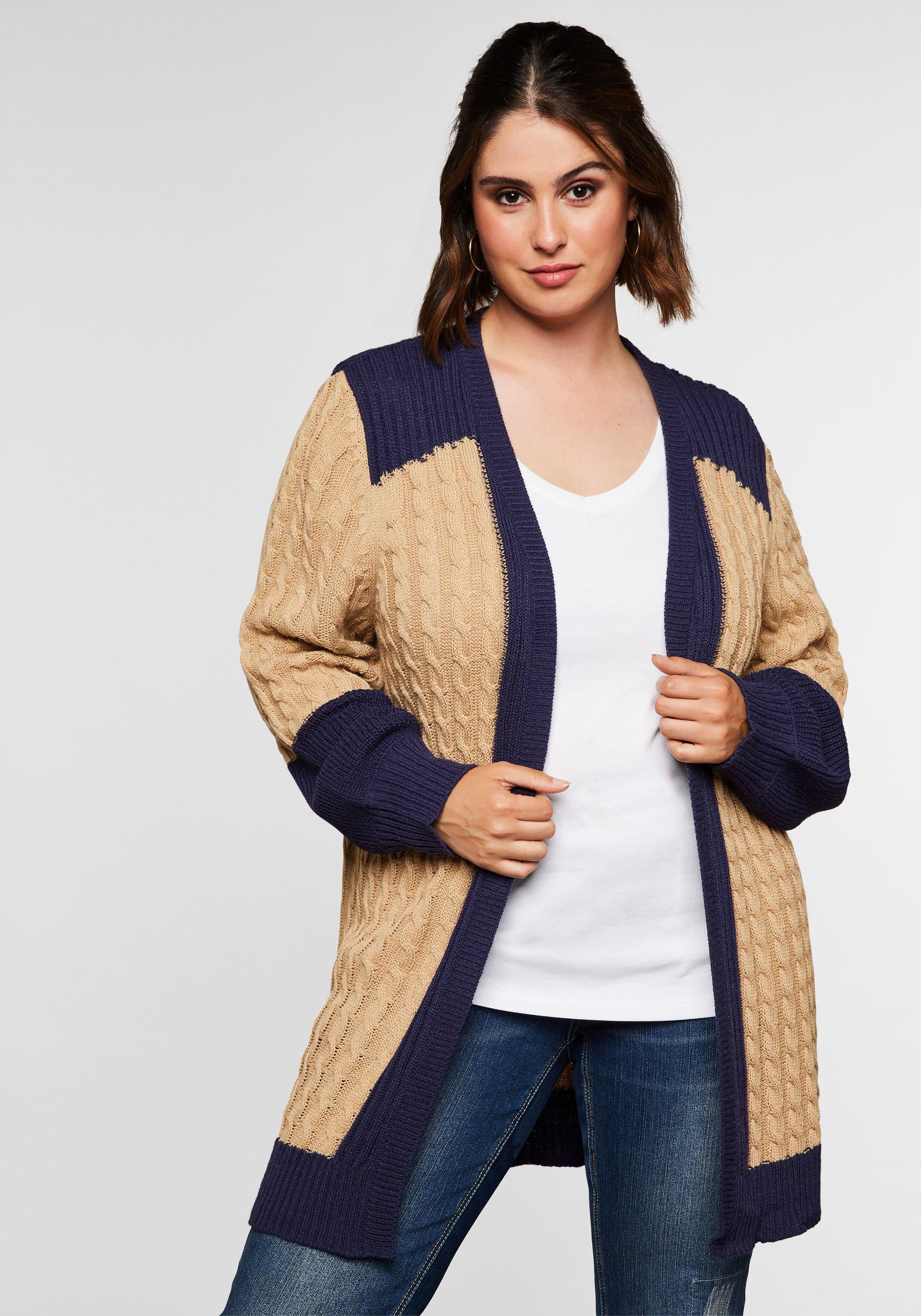 Strickjacke im Strukturmix, in offener Form