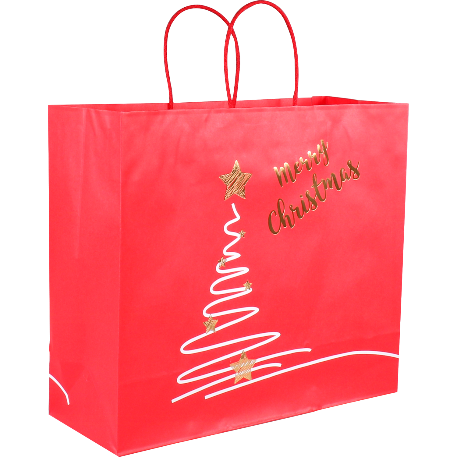 Tas, Xmas tree, Kraftpapier, gedraaid katoenen koord, 35x 13x31cm, draagtas, rood