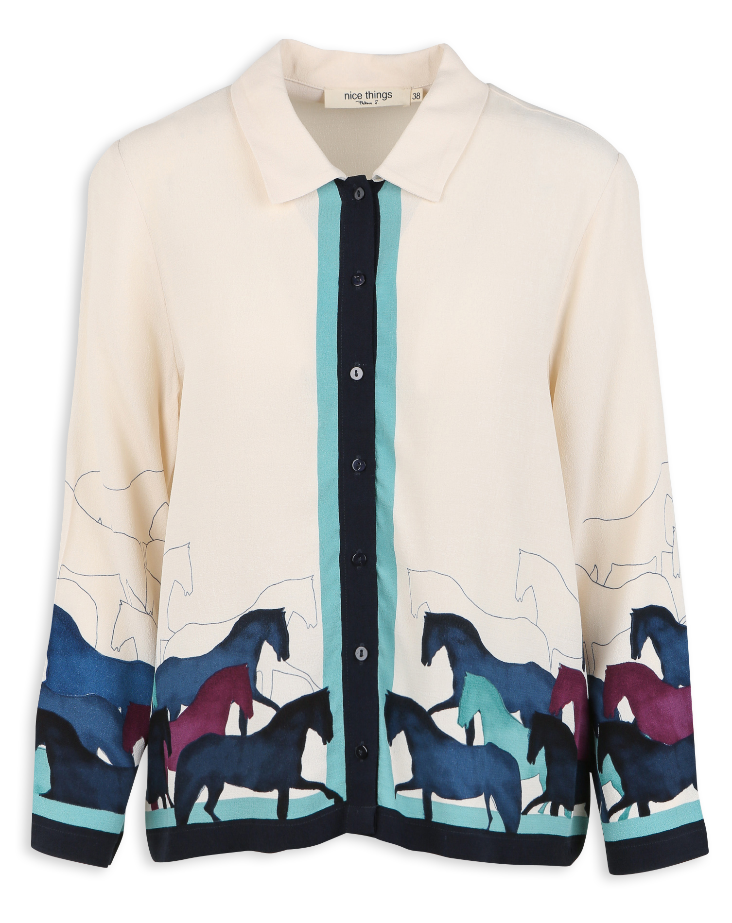 Chemise col classique imprimée en crêpe | Beige