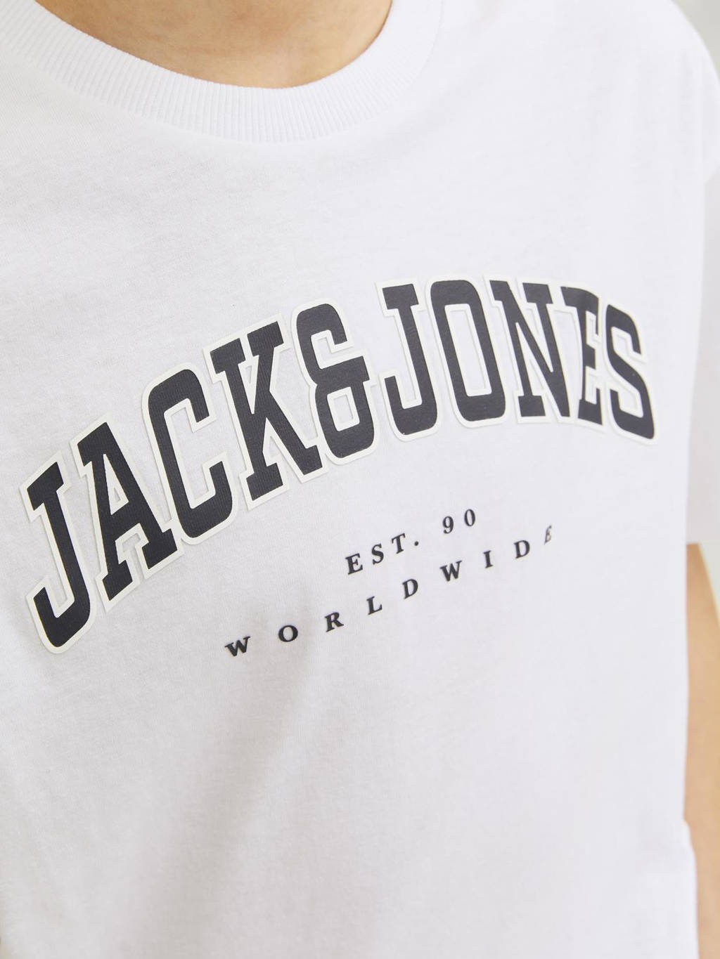 JACK & JONES T-shirt JJECALEB VARSITY met logo wit