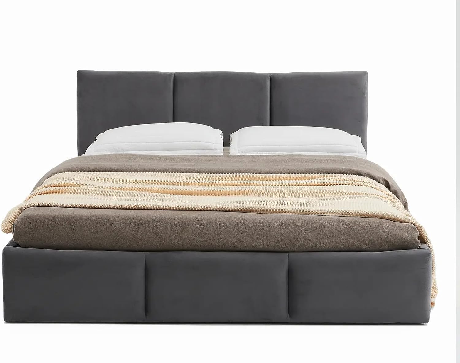 Home Collective Polsterbett, Bett mit Stauraum, Stauraumbett mit Lattenrost gepolstert mit Kopfteil Doppelbett mit Bettkasten | Gasdruckfedern & Metallrahmen, Samtpolsterung | 140×200 cm | Graphit