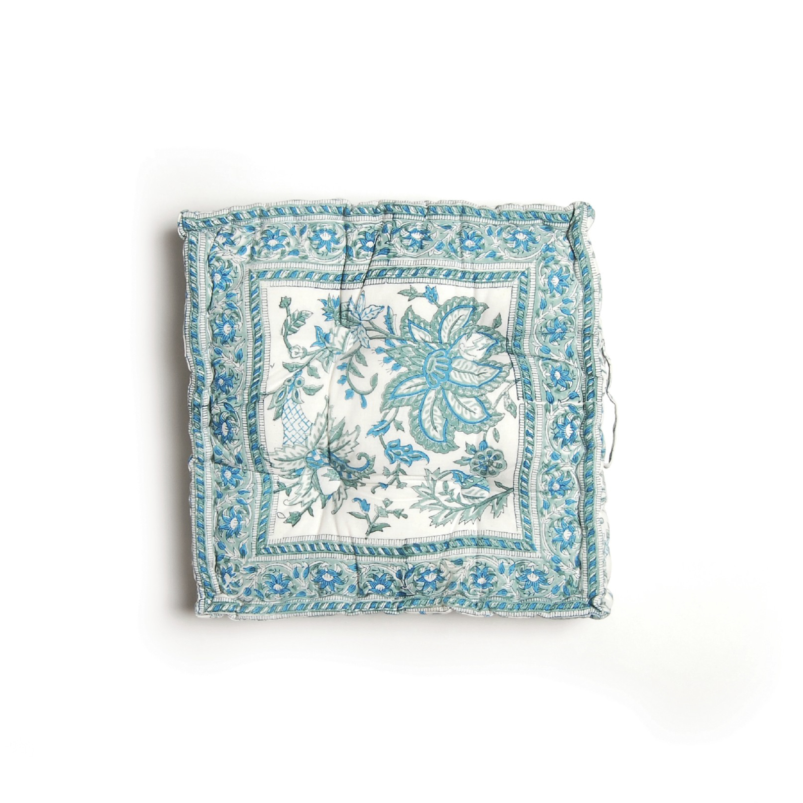 Sitzkissen 'Rajika', türkis, weiß, L 40 cm, B 40 cm, H 8 cm von fischer's lagerhaus