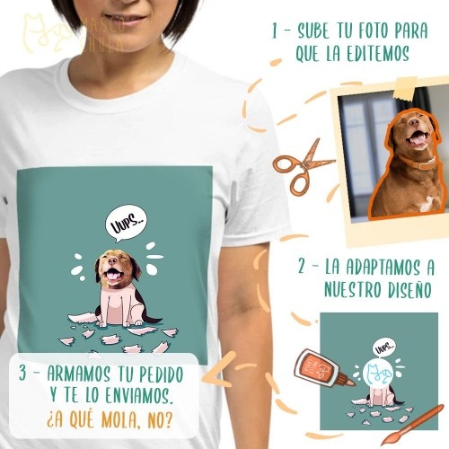 Camiseta feminina Mascochula, personalizada com a foto do seu animal de estimação, branca.