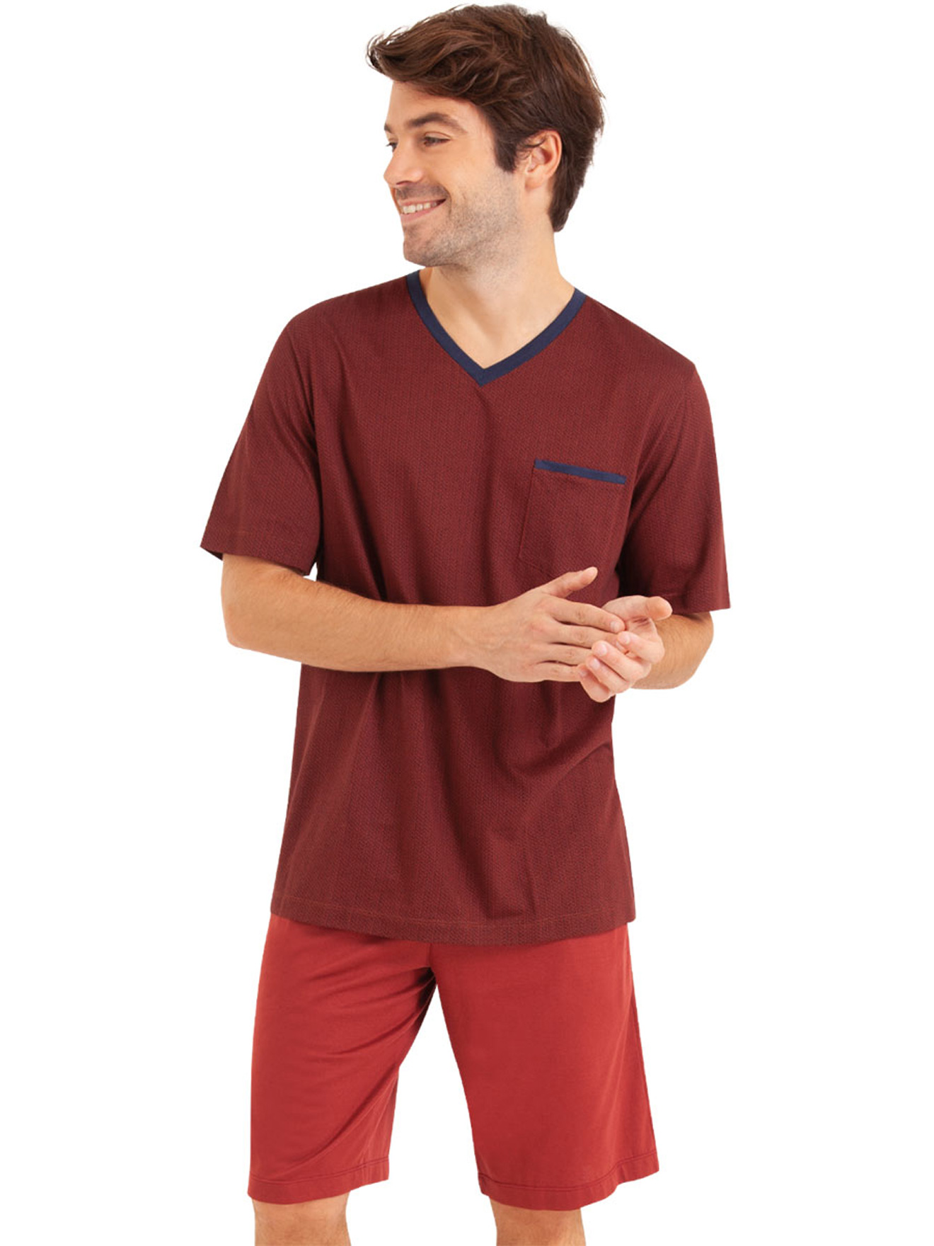 Pyjashort col V pur coton