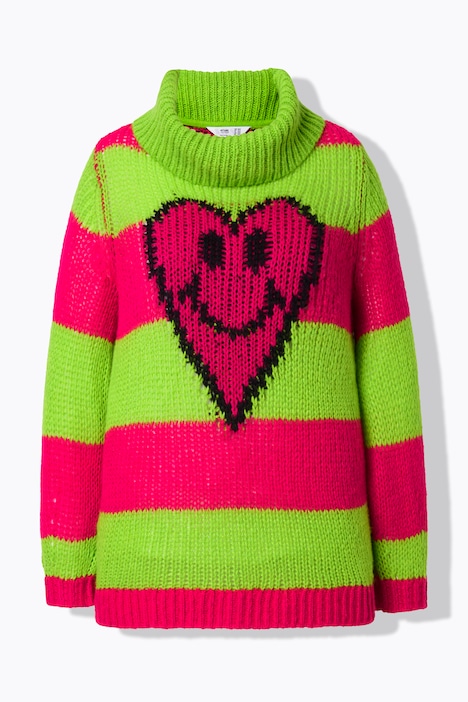 Pullover, Straight Fit, Blockstreifen, Herz-Smiley