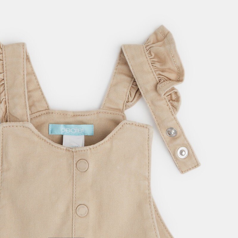Salopette courte bretelles volantées beige bébé fille Beige
