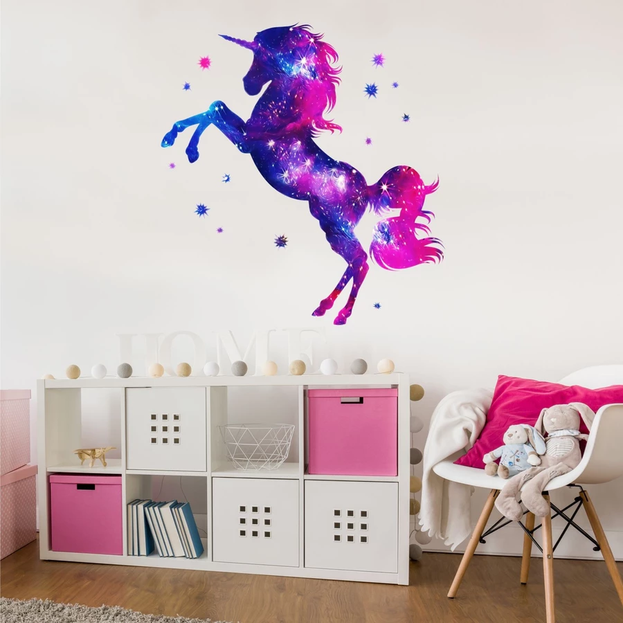 Nikima Wandtattoo 163 Wandtattoo Einhorn pink lila Sterne lila