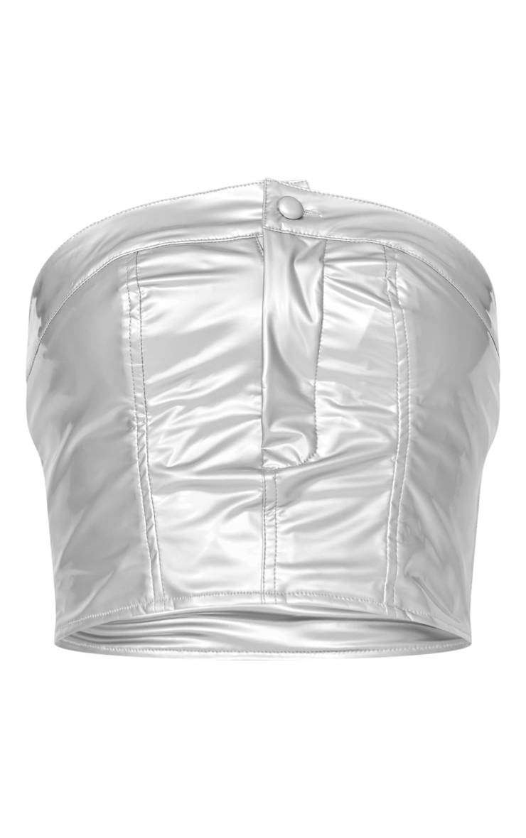 Argenté Top Court Corset En Synthétiquecuir Métallisé Avec Détail Pressions