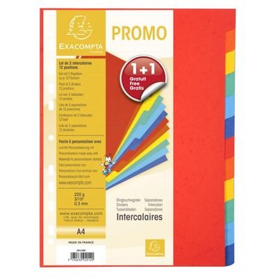 Exacompta - Lot de 2 intercalaires 12 positions - A4 - carte marbrée