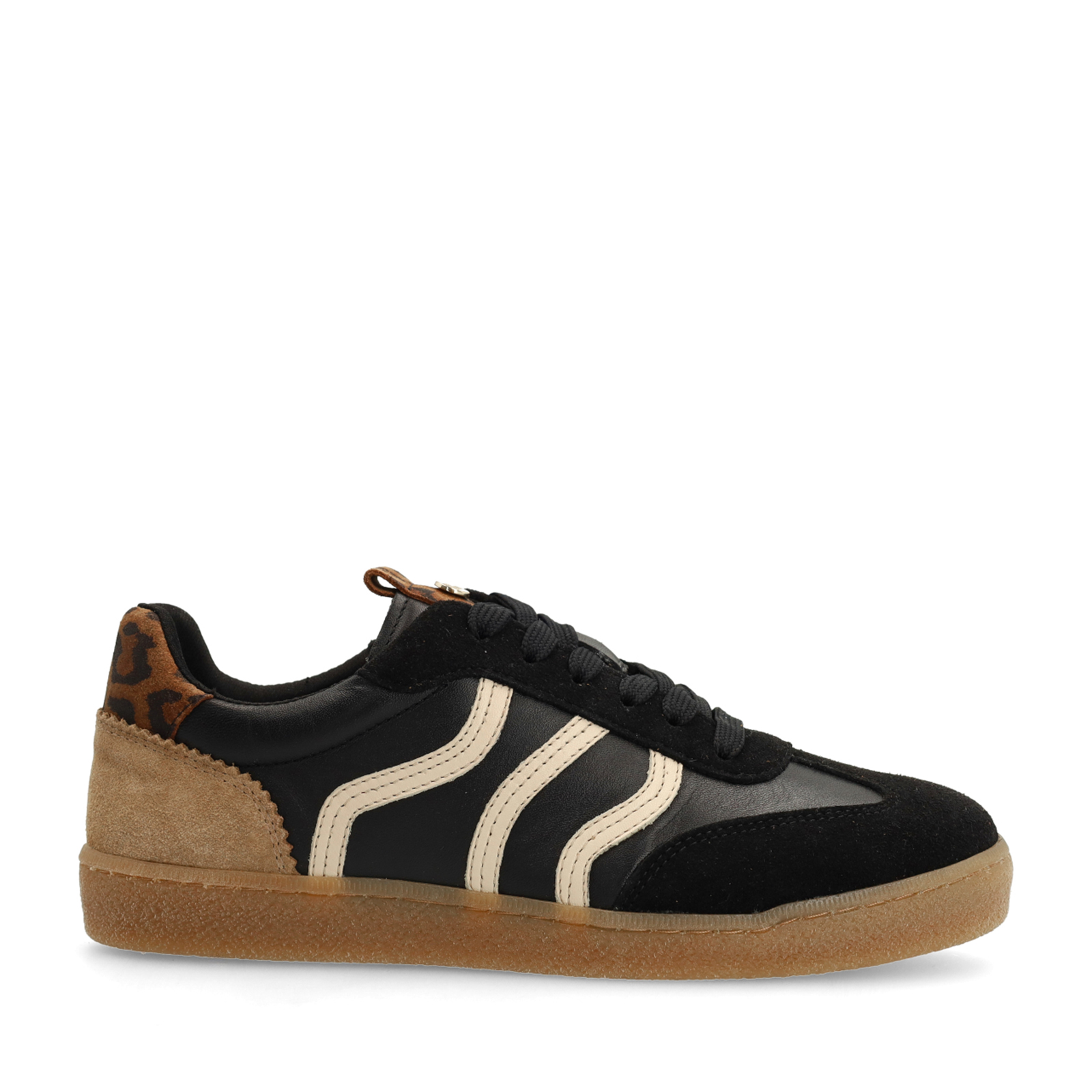 Zwarte leren sneakers met leopard details