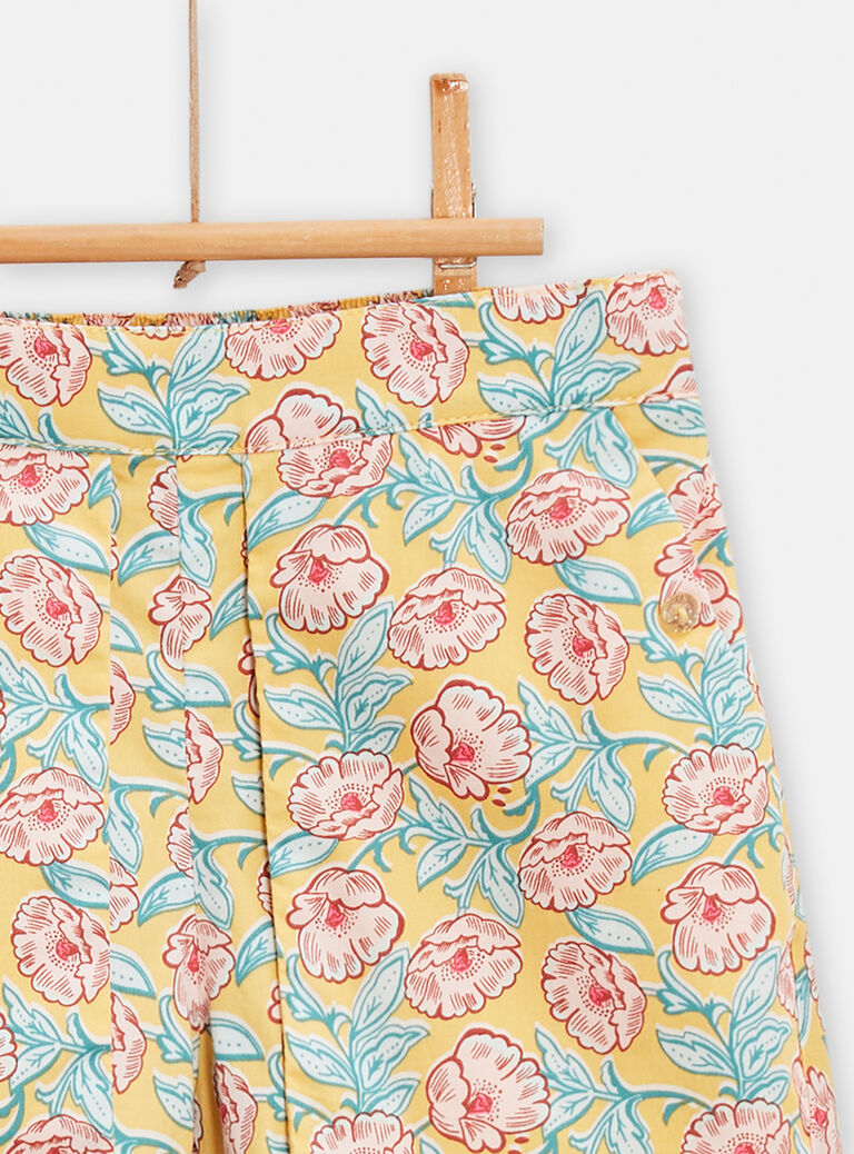 Short jaune imprimé fleuri pour fille