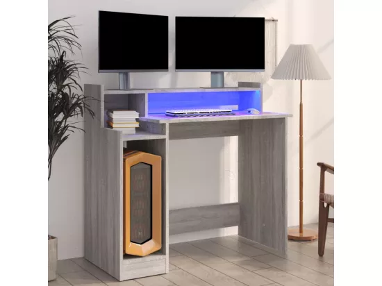 Bureau et lumières LED Sonoma gris 97x45x90cm Bois d'ingénierie