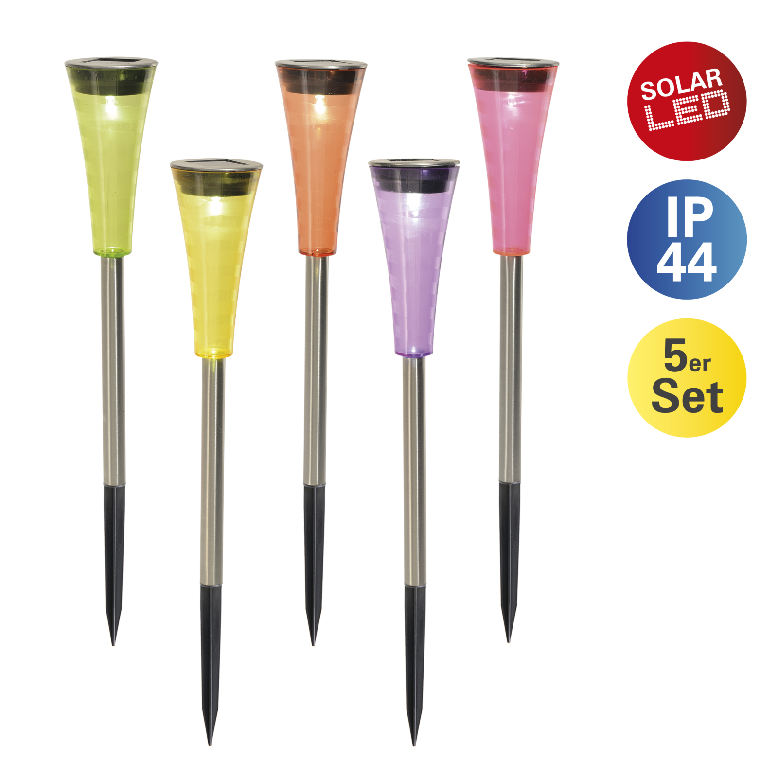 5er-Set Solar-LED-Erdspieße MULTI - bunt - 27,5 cm