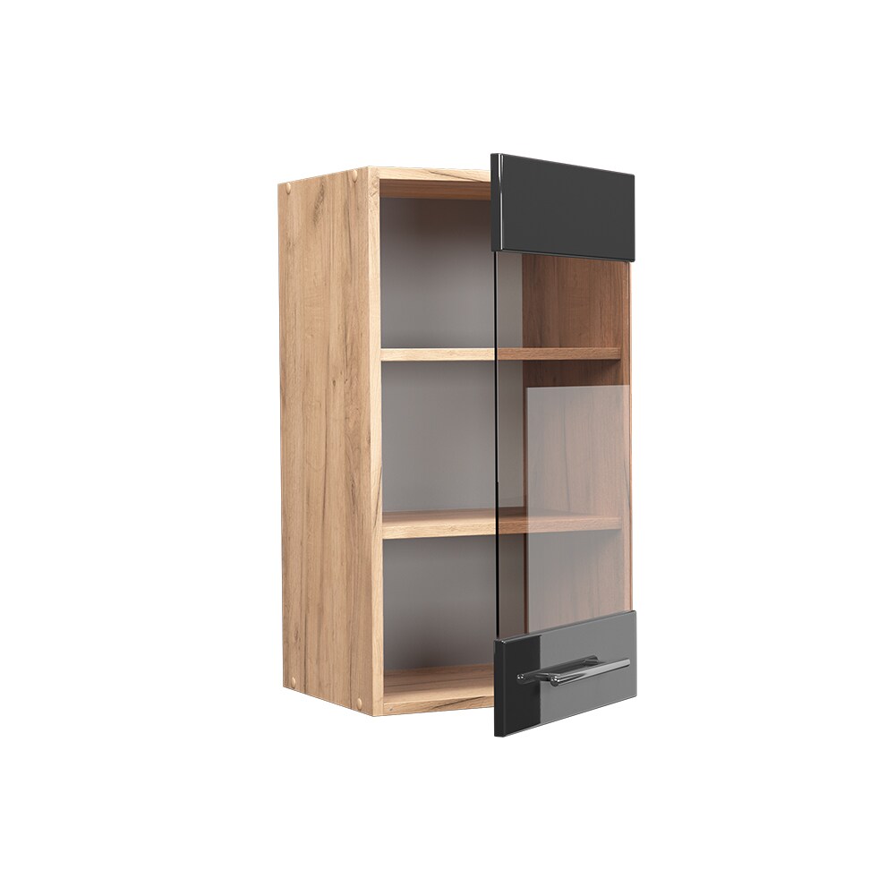 Vicco Hängeglasschrank Küchenschrank Küchenmöbel Fame-Line Eiche Anthrazit modern 40 cm Küche Einbauküche Hängeschrank Glasschrank Drehtür Einlegeboden Küchenzeile Hochglanz