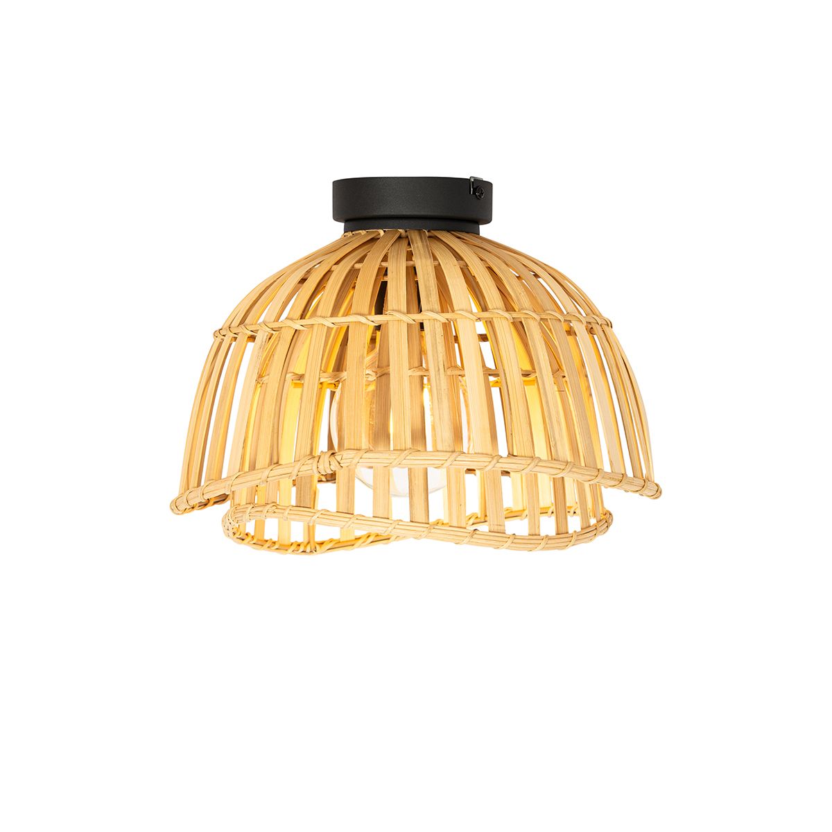 Oosterse plafondlamp zwart met naturel bamboe 30 cm - Pua
