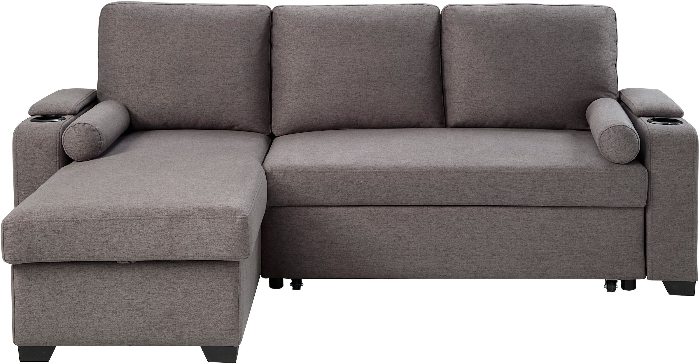 ATLANTIC home collection Ecksofa »Gorje L-Form« mit Schlaffunktion, Stauraum, Becherhalter, Staufächer & Kissenrollen