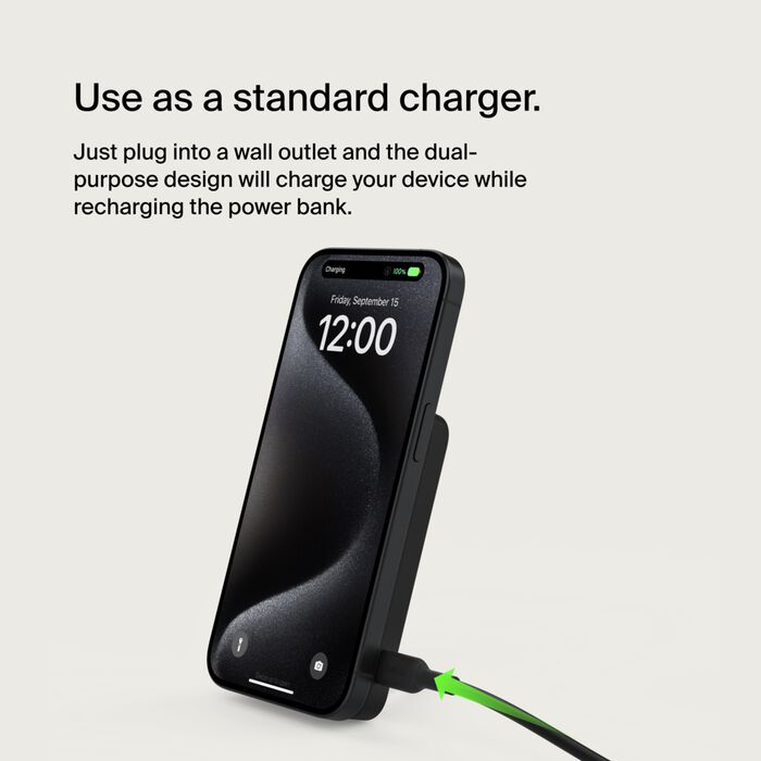 (15W) 5000mAh Boost Charge Pro Magnetische MagSafe Qi2 Wireless Powerbank USB C Ladegerät   Klappbarer Ständer (BPD006btBK) - Schwarz