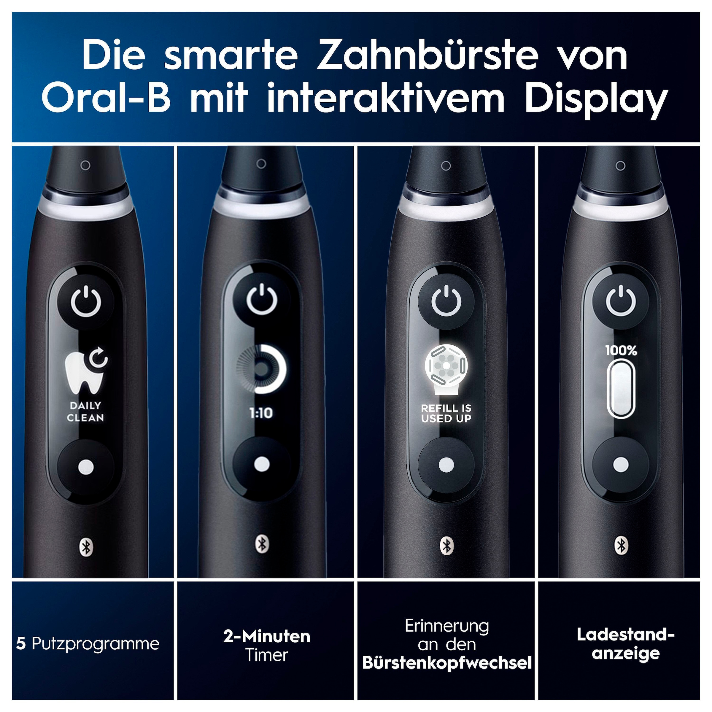 Oral-B Elektrische Zahnbürste »iO 6 Duopack« 3 Stk. Aufsteckbürsten mit Magnet-Technologie, Display, 5 Putzmodi