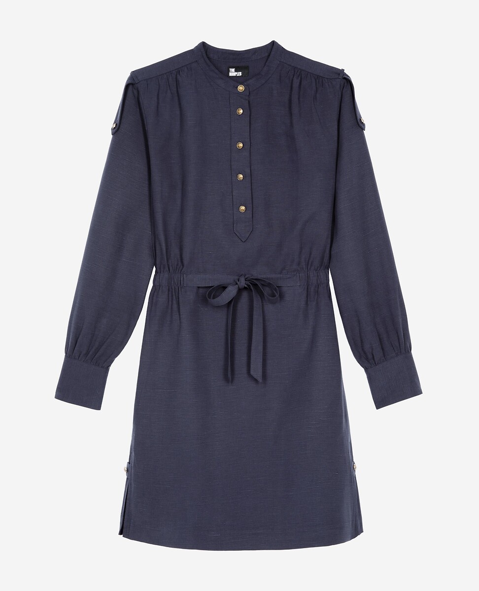 THE KOOPLES<br>Vestido camisa curto, gola redonda, mangas compridas