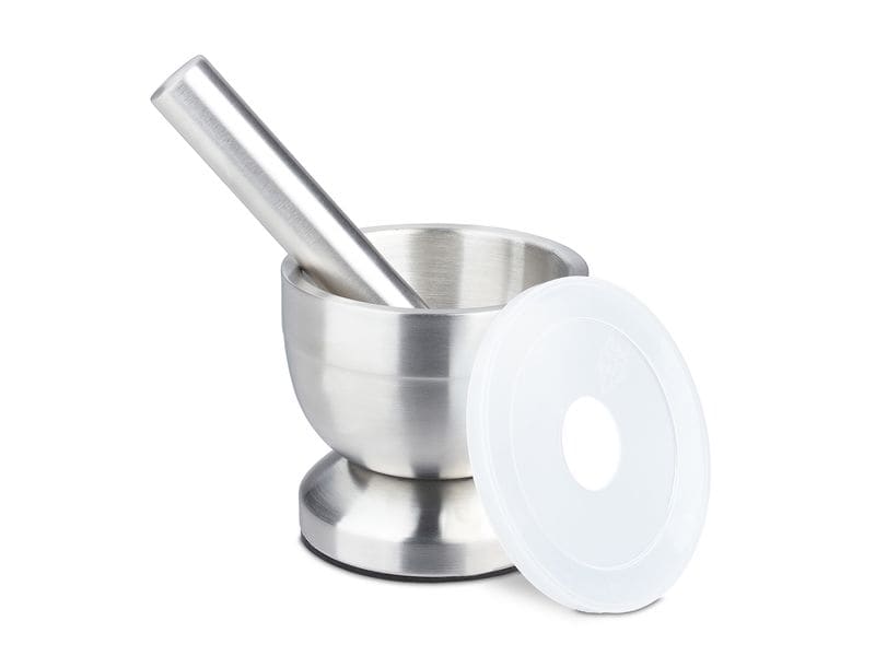relaxdays Mörser mit Stössel 10 cm, Edelstahl Runder Handmörser