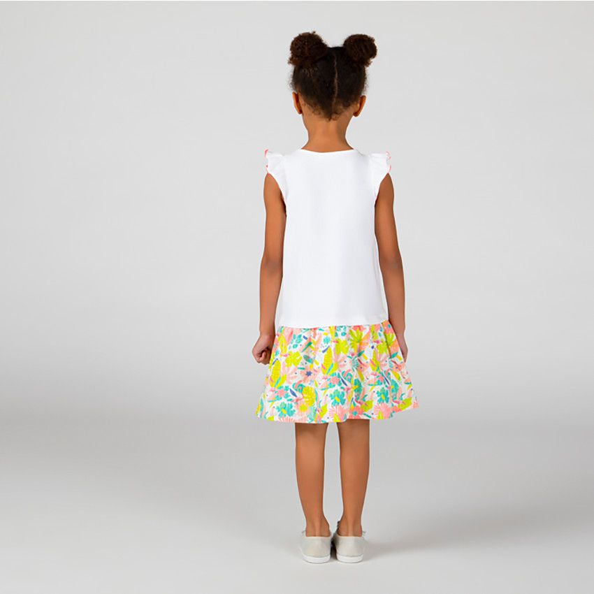 Robe bi-matière manches courtes en jersey pour fille - Blanc